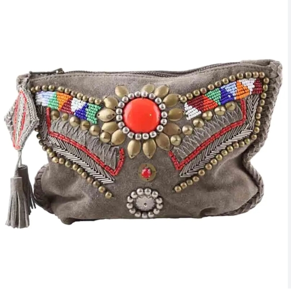 Boho Suede Beaded clutch - Picture 8 of 10